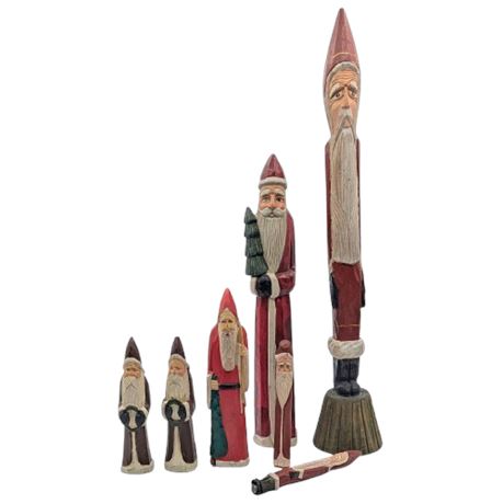 Seven Wood Santas
