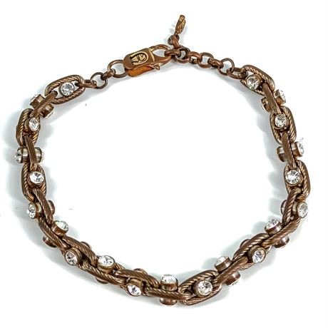 Etienne Aigner Vintage Bronze-Tone Rhinestone Bracelet – Signed