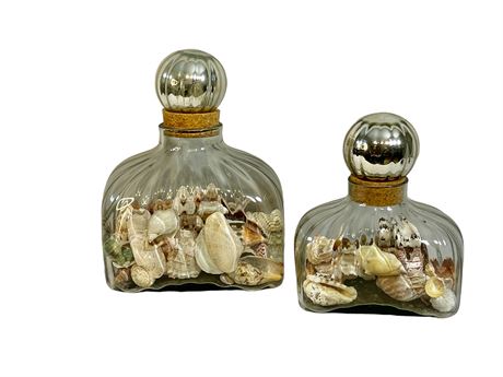Two (2) Glass Containers with Seashells