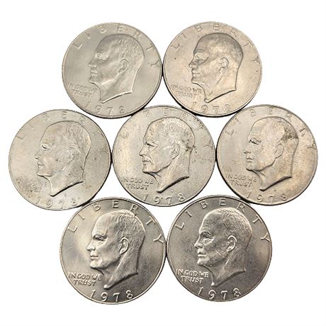 Lot of 7 Eisenhower Clad Dollar Coins