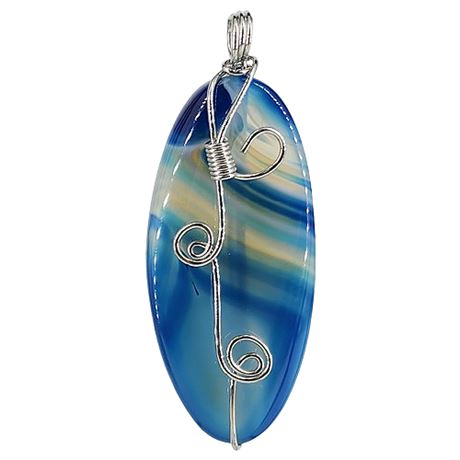 Artisan Made Wire-Wrapped Blue Agate Stone Pendant