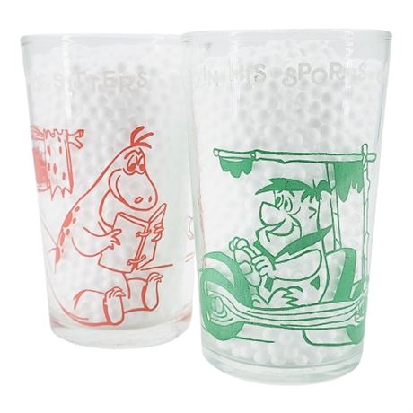 Pair Vintage 60s Flintstones Juice Glasses