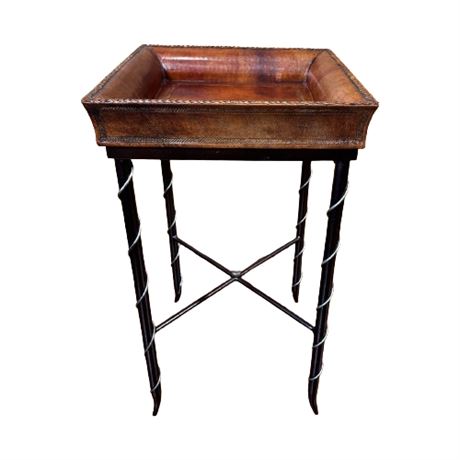 Wrought Iron & Leatherette Accent Table