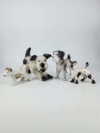 Lot of 4 Vintage Terrier Dog Figurines – Ceramic & Cast Composition
