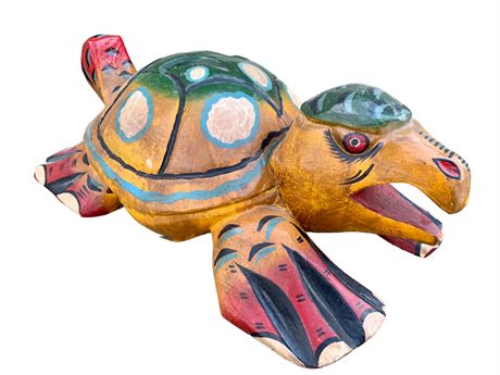 Vintage Carved Wood Mexican Turtle Effigy Mask
