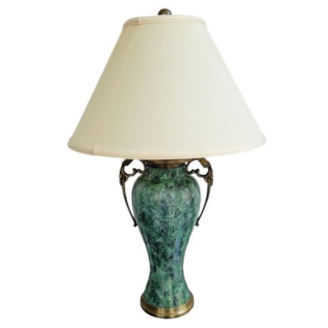 Antique Blue Green Ceramic Table Lamp & Shade