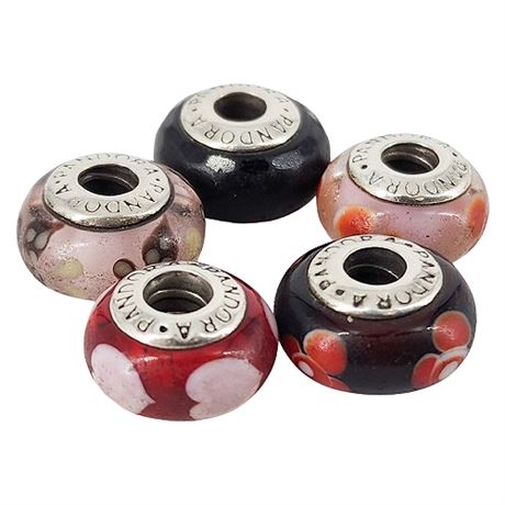 Genuine Pandora Glass Bead Charms, Lot of 5