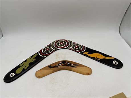 Hand Painted Boomerangs Wood & Leather