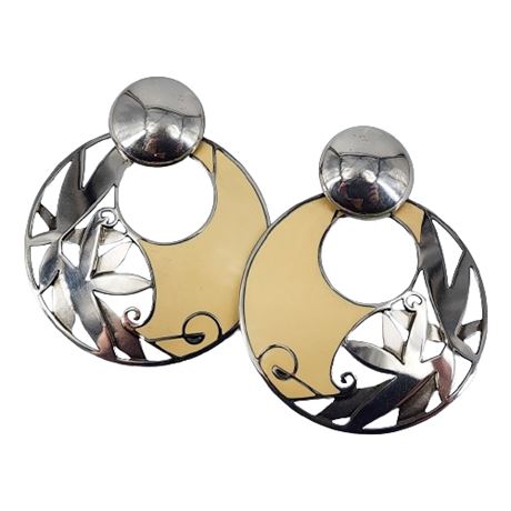Unsigned Edgar Berebi Cloisonné Silver Plate Pierced Earrings