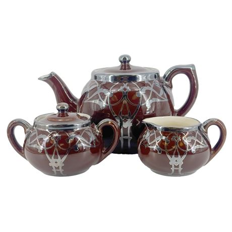 Vintage Siver Overlay Tea Set by Guernsey Cooking Ware