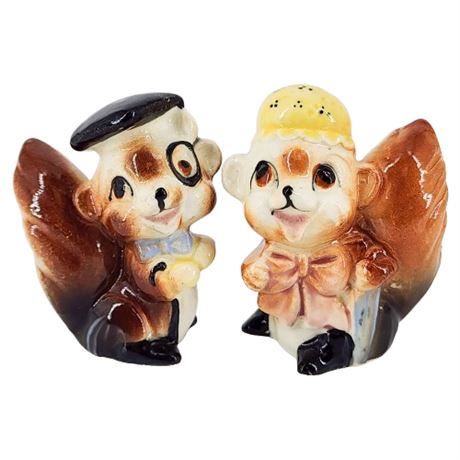 Vintage Ceramic Squirrels Salt & Pepper Shakers Set