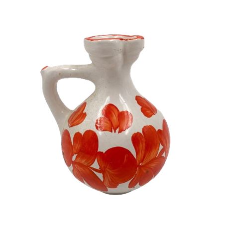 Red Floral Artisan Pottery Miniature Pitcher