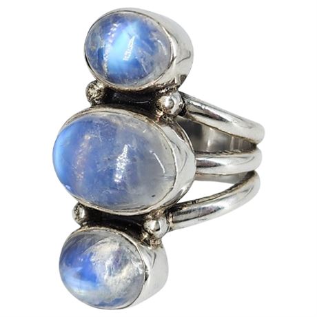 Signed Nicky Butler Sterling Silver Triple Moonstone Ring, Sz 6