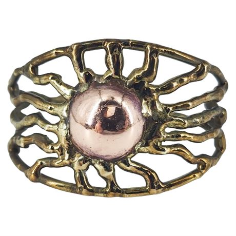 Vintage Brutalist Brass & Copper Sunburst Cuff Bracelet