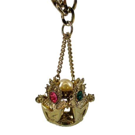 Vintage Bracelet with Large Hanging Jeweled Crown Charm