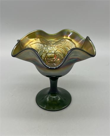 Fenton Peacock At The Fountain Compote
