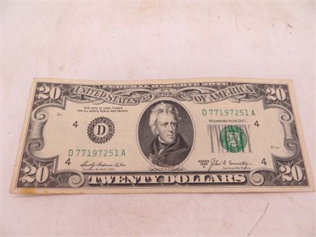 1969 A $20 Federal Reserve Note # D 77197251 A
