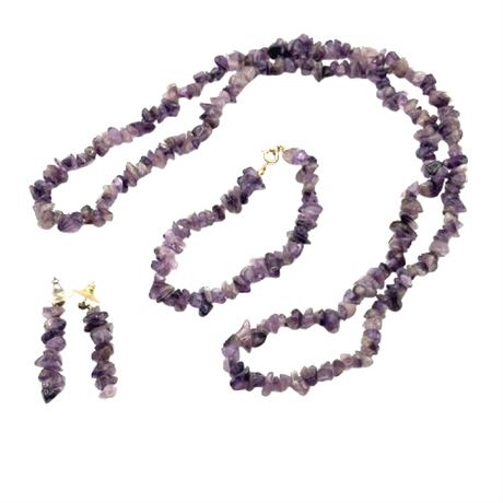 Amethyst Necklace, Pierced Earrings & Bracelet