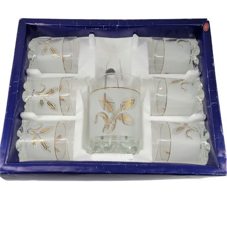 Masserini Frosted Glass Gold Wheat 8-Piece Whiskey Set