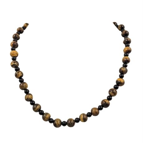 Tiger Eye and Black Onyx Beaded Necklace