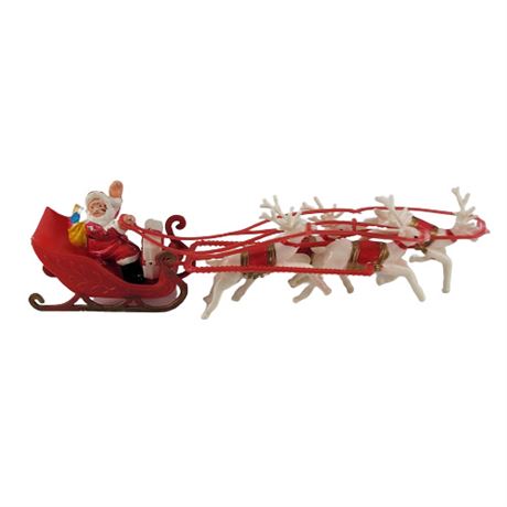 VTG Plastic Santa on Sleigh w/ Reindeer Figurine