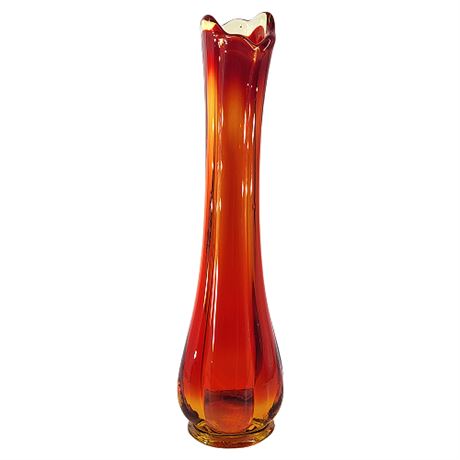 LE Smith 'Simplicity' 10 Inch Ribbed Amberina Swung Glass Vase, UV Reactive