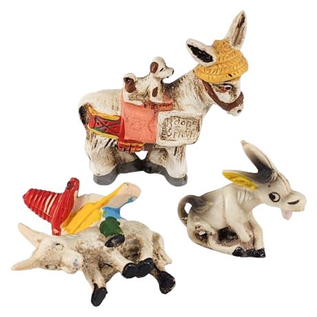 Vintage Mini Donkey Figurines, Lot of 3