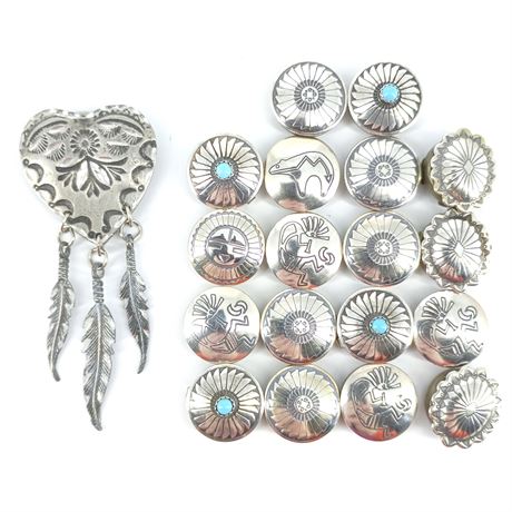 Vintage Silver Southwestern Style Concho Button Covers