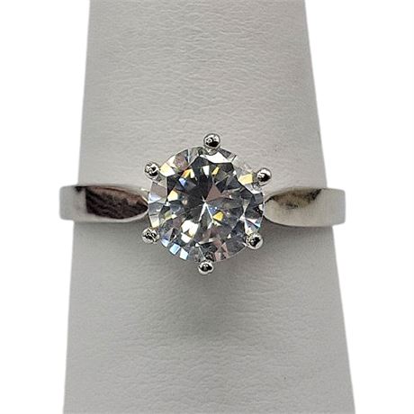 Sterling Silver 1.5 Carat CZ Solitaire Ring, Sz 9