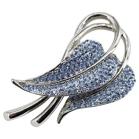 Vintage Pavé Set Ice Blue Rhinestone Leaves Brooch