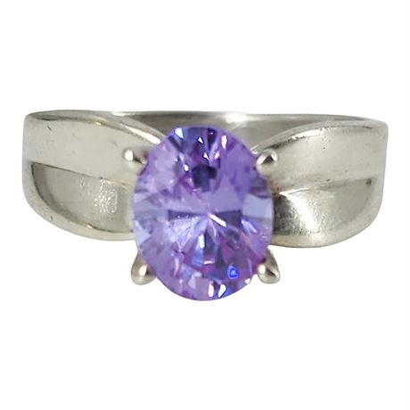 Signed (M) Sterling Silver Purple Kunzite Ring, Sz 8.75