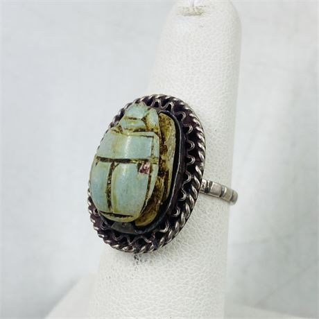 6g Vntg Turquoise Scarab Sterling Ring Size 6