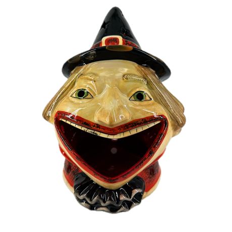 Vintage Style Ceramic Big Mouth Halloween Witch Candleholder