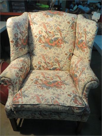 Wing Back Chair w/Love Birds & Flowers Design Fabric
