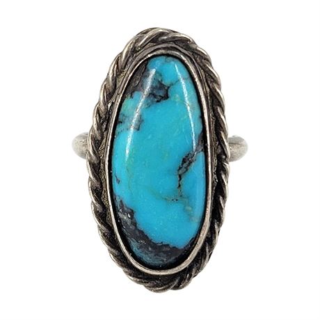 Vintage Southwest Native Sterling Silver Turquoise Ring, Sz 4.75