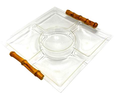 MCM Acrylic Serving Tray with Bamboo Handles