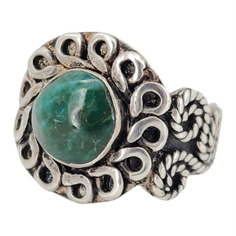 Vintage Sterling Silver Chrysacolla Ring, Sz 5