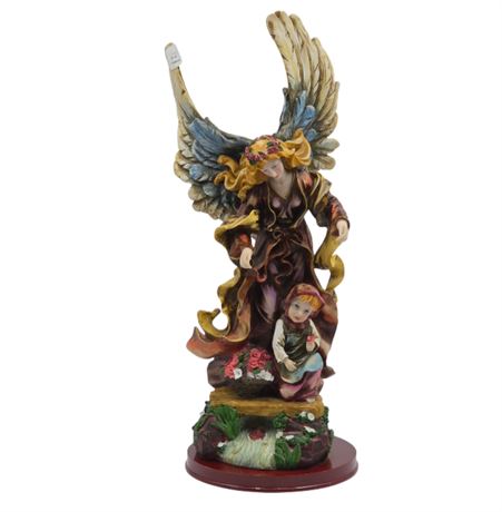 "Angel Garden" 16" Resin Statue, Wood Base