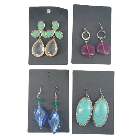Earrings Lot - Lucky Brand Turquoise-Look, Purple and Blue Glass Statement Drop