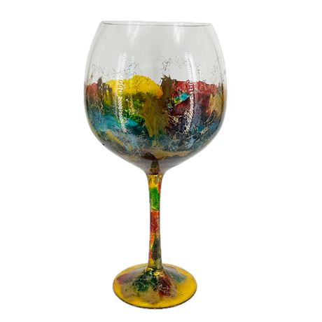 Oversized Colorful Hand Decorated Wine Glass