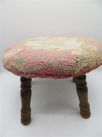 Foot Stool w/Hooked Rug Seat