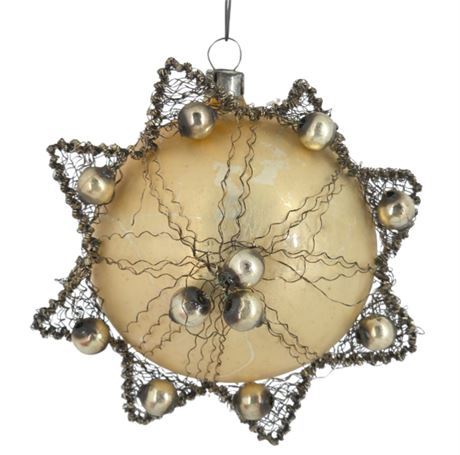 Antique Victorian Mercury Glass, Wire Wrapped Ornament