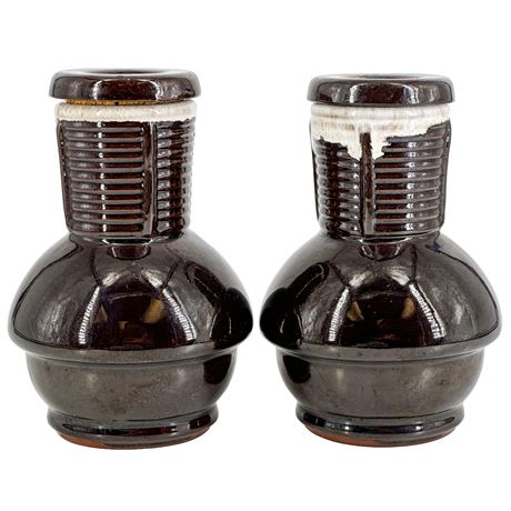 Vintage Japanese Drip Glaze Ceramic Lidded Sake Bottles