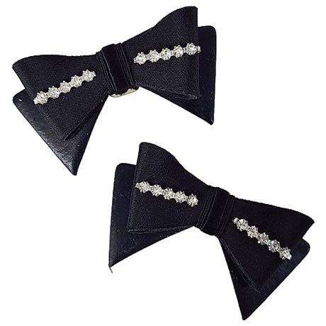 Vintage Black Bow Shoe Clips w/ Rhinestones