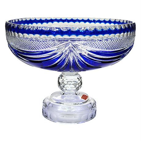Massive 1960s Cobalt Cut To Clear Crystal Compote