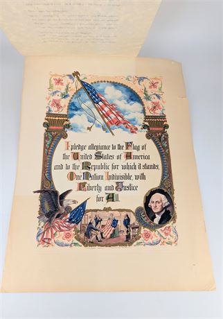 Antique Illuminated Print the Pledge of Allegiance 16.75" Brown & Bigelow