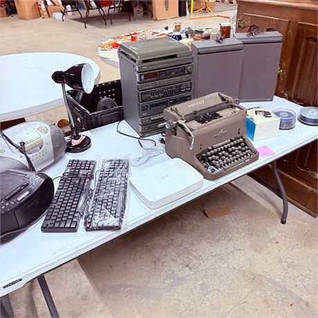 Electronics + Typewriter Table Lot