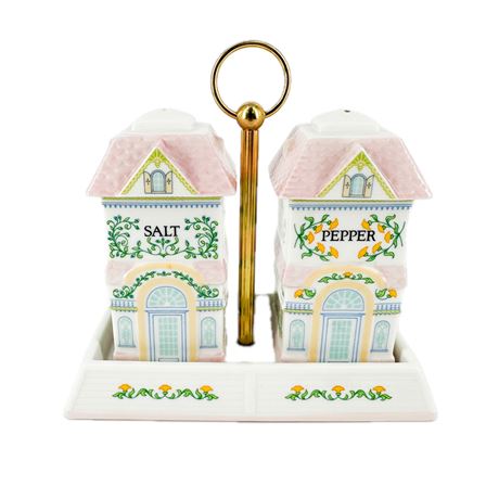 Vintage 1991 Lenox Village Salt & Pepper Set with Stand