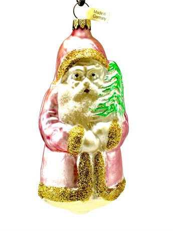 Vtg Mercury Glass West German Santa - Pink w/Glass Tree