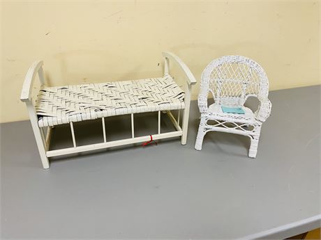 Miniature Wicker Chair + Bench